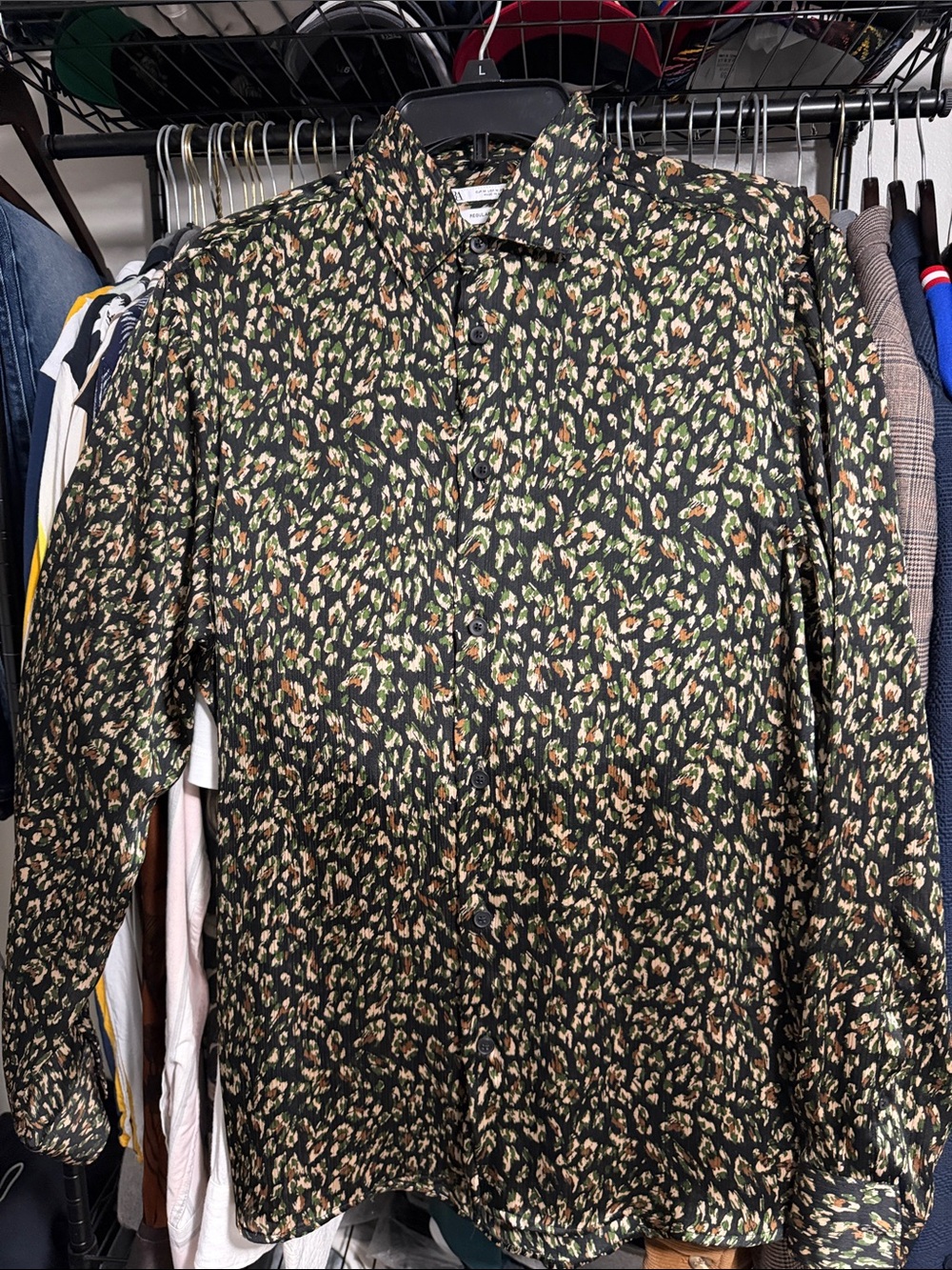 Zara Black Floral-Print Long Sleeve Button-Down Shirt